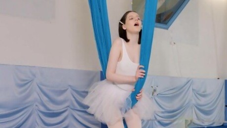Adorable young ballerina plays by herself in seductive solo kinks