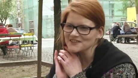 Redhead teen in glasses talks about porn